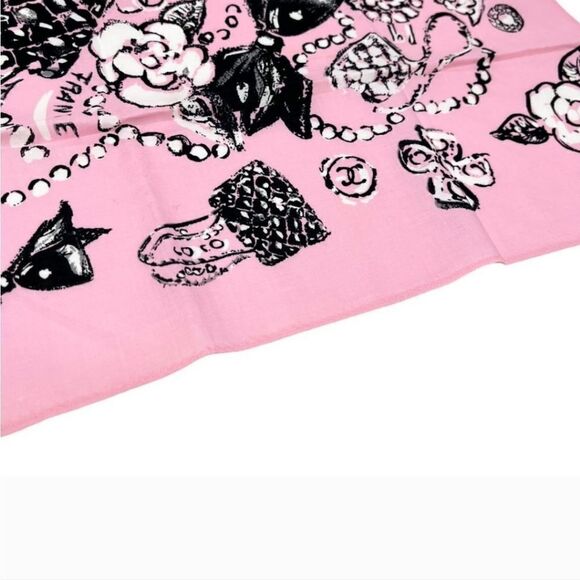 HP AUTHENTIC CHANEL ICONIC CC COCOMARK PINK & BLACK SYMBOLS SCARF/ HEADBAND - Picture 8 of 9